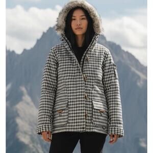 ROXY 5000 Size XS LimitedEdition Snow Jacket With Faux Fur Trim Hood Checkered